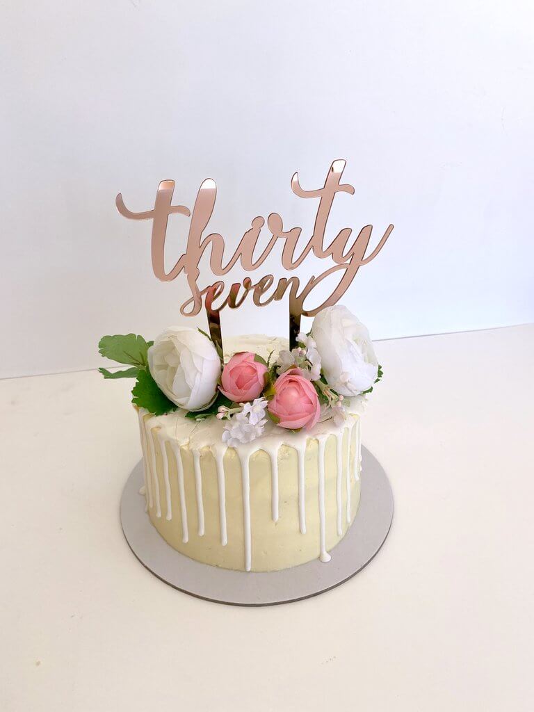 Acrylic Rose Gold Mirror 'thirty seven' Birthday Cake Topper