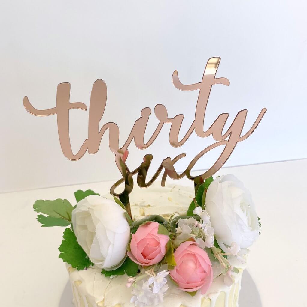 Acrylic Rose Gold Mirror 'thirty six' Birthday Cake Topper