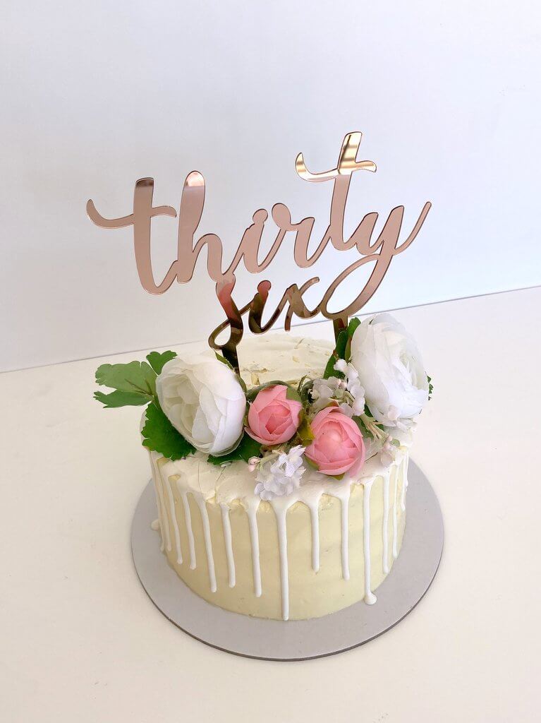 Acrylic Rose Gold Mirror 'thirty six' Birthday Cake Topper