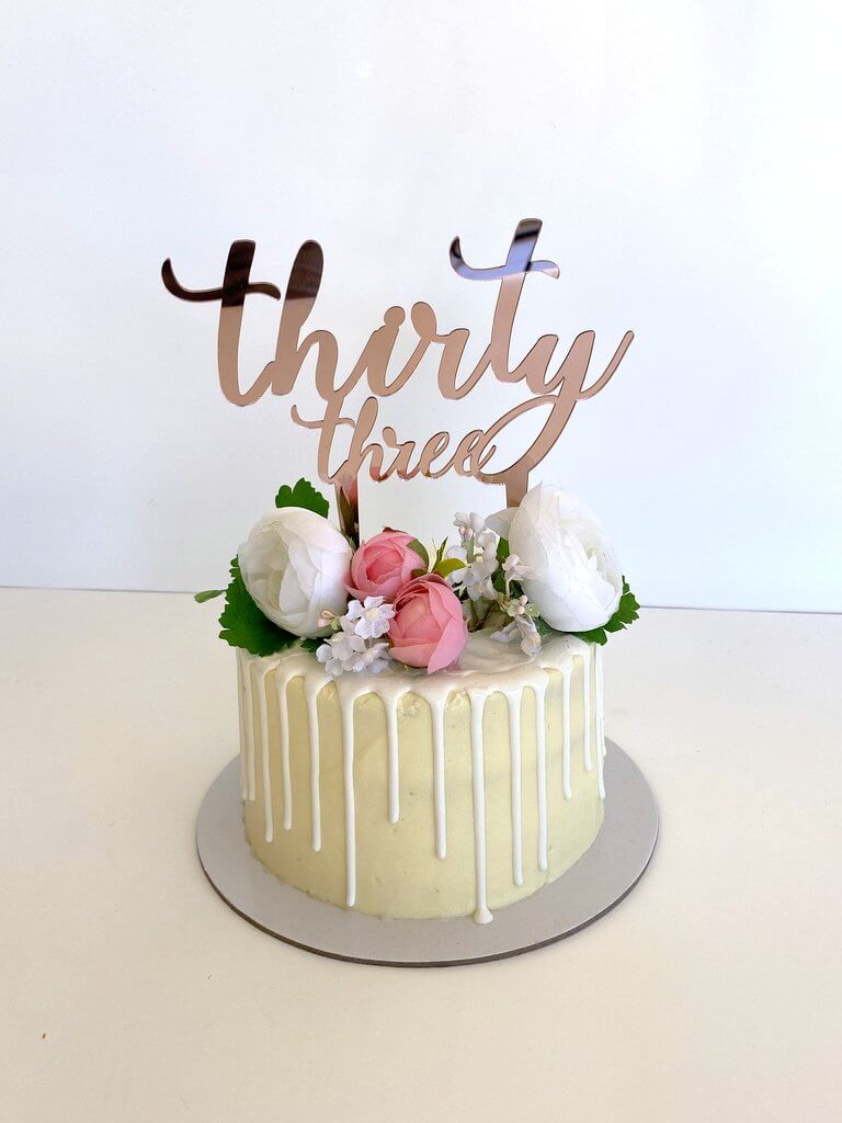 Acrylic Rose Gold Mirror 'thirty three' Birthday Cake Topper