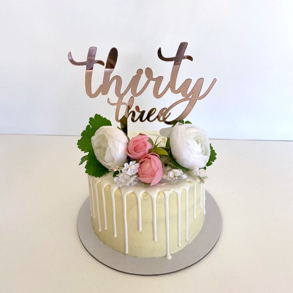 Acrylic Rose Gold Mirror 'thirty three' Birthday Cake Topper