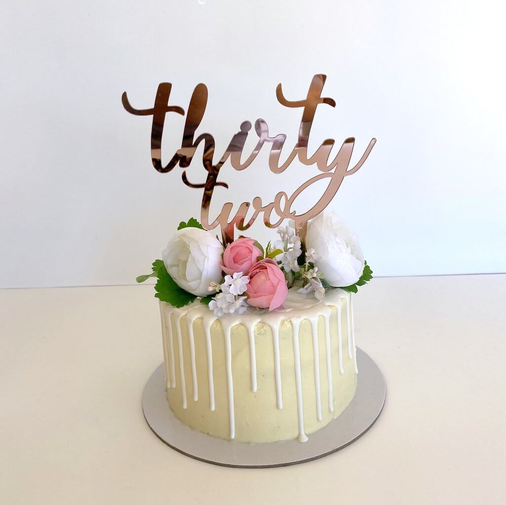 Acrylic Rose Gold 'thirty two' Birthday Cake Topper
