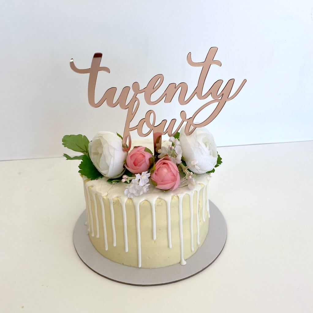 Acrylic Rose Gold Mirror 'twenty four' Script Cake Topper