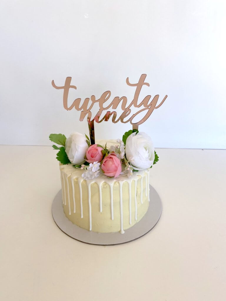 Acrylic Rose Gold Mirror 'twenty nine' Script Cake Topper