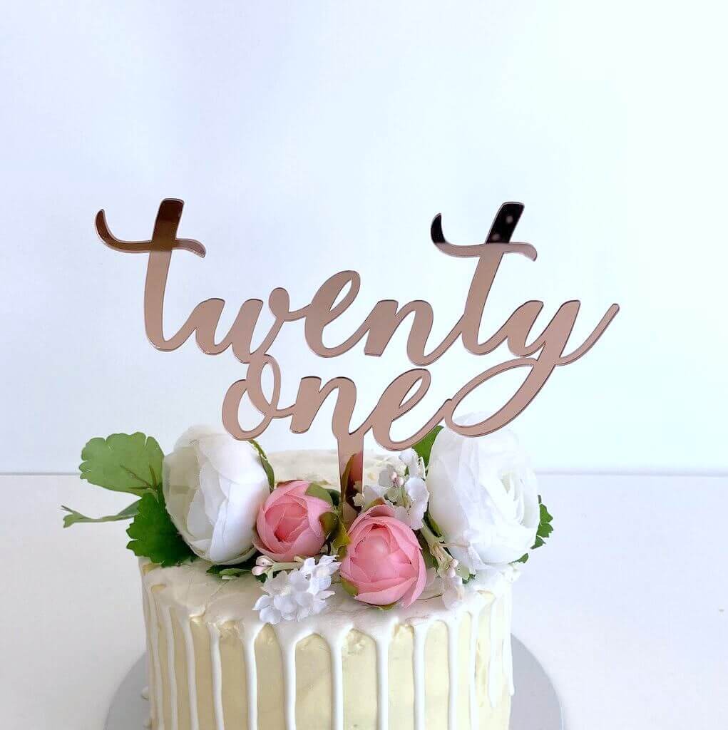 Acrylic Rose Gold Twenty One Birthday Cake Topper - Online Party ...