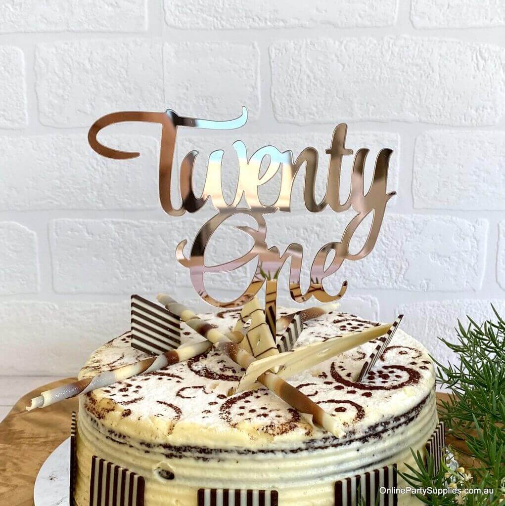 Acrylic Rose Gold Mirror \'Twenty One\' Birthday Cake Topper ...