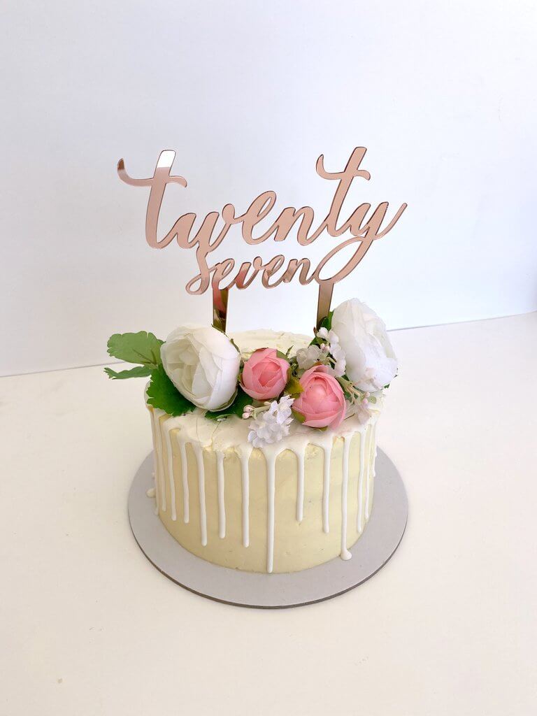 Acrylic Rose Gold Mirror 'twenty seven' Script Cake Topper