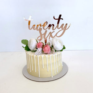 Acrylic Rose Gold Mirror 'twenty six' Script Cake Topper