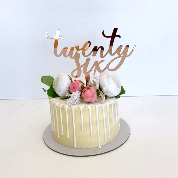 CakeSupplyShop Item#026CTA 26th Birthday / Anniversary Cheers Soft Gold  Glitter Sparkle Elegant Cake Decoration Topper