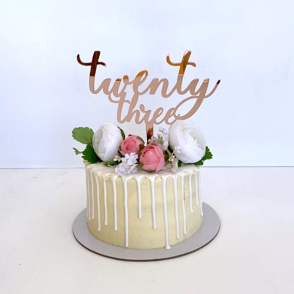 Acrylic Rose Gold Mirror 'twenty three' Script Cake Topper