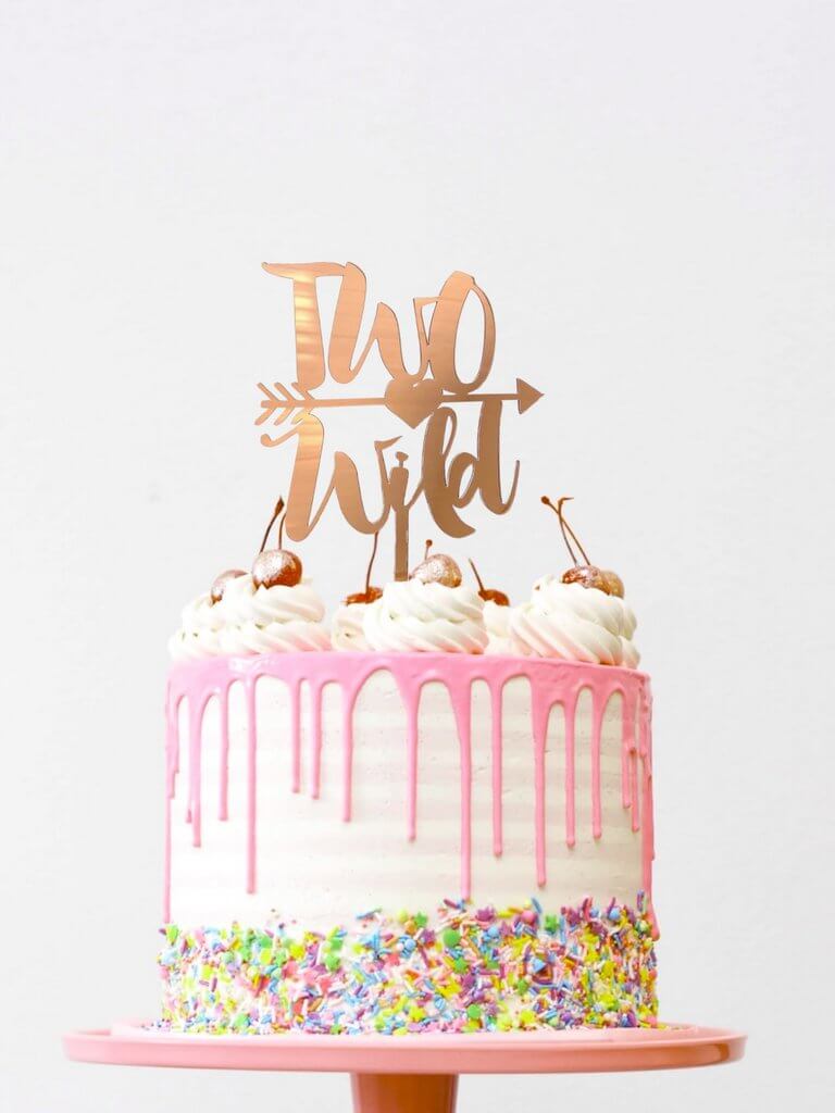 Online Party Supplies Australia rose gold mirror two wild with an arrow birthday cake topper