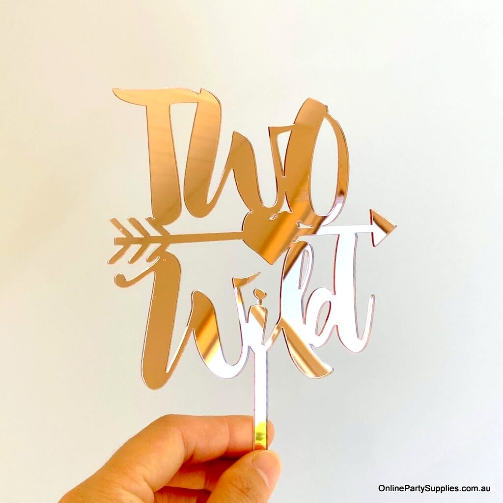 Online Party Supplies Australia rose gold mirror two wild with an arrow birthday cake topper