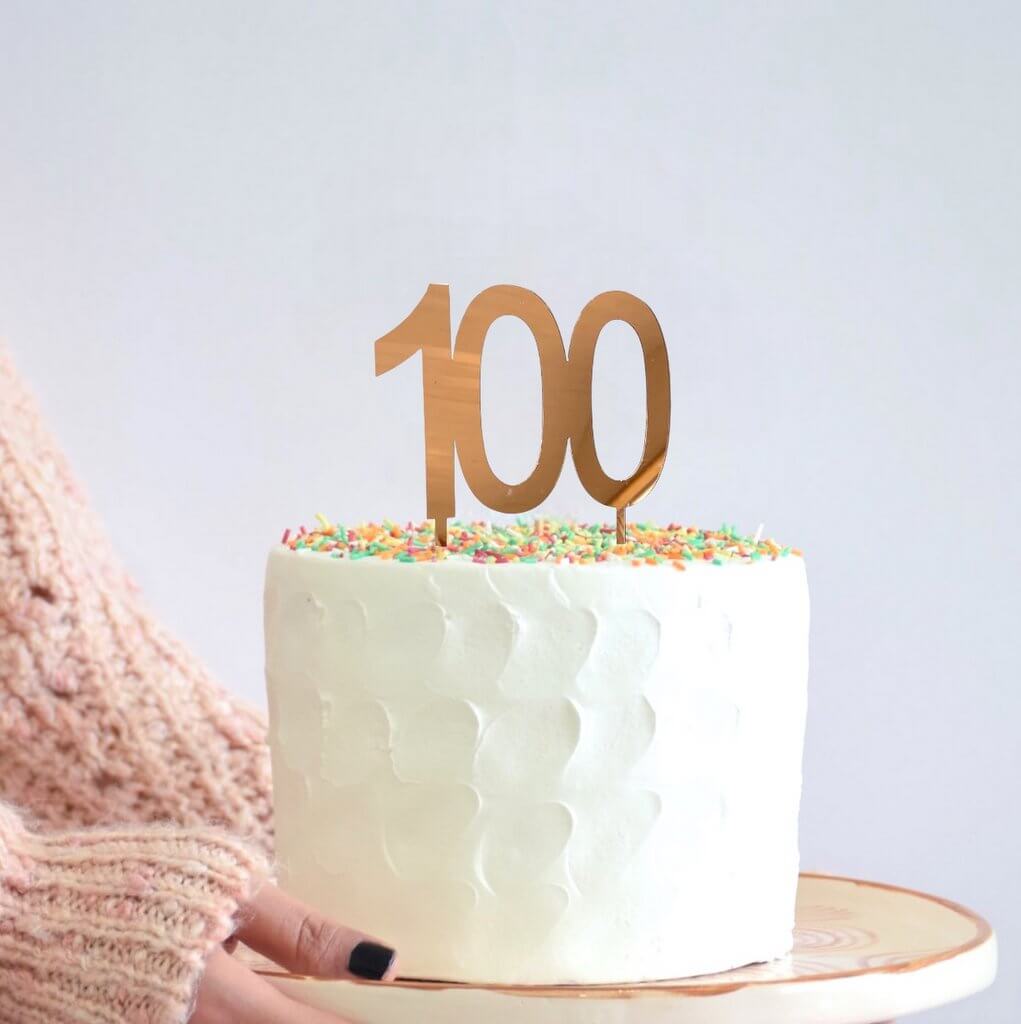 Black Geometric 'Happy 100th' Birthday Cake Topper - Online Party Supplies