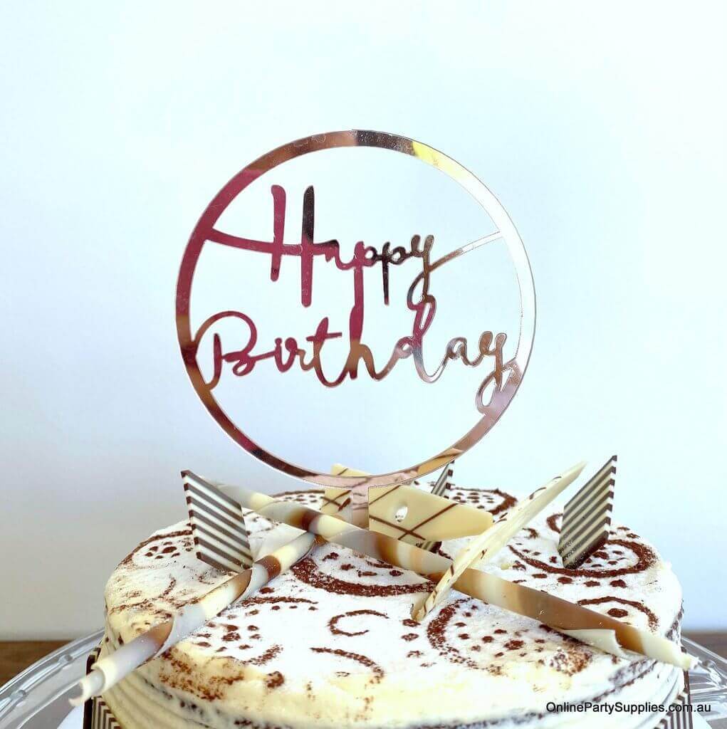 Online Party Supplies Australia Acrylic Rose Gold Mirror Loop Happy Birthday Cake Topper