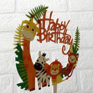 Acrylic 'Happy Birthday' Jungle Animal Safari Birthday Cake Topper