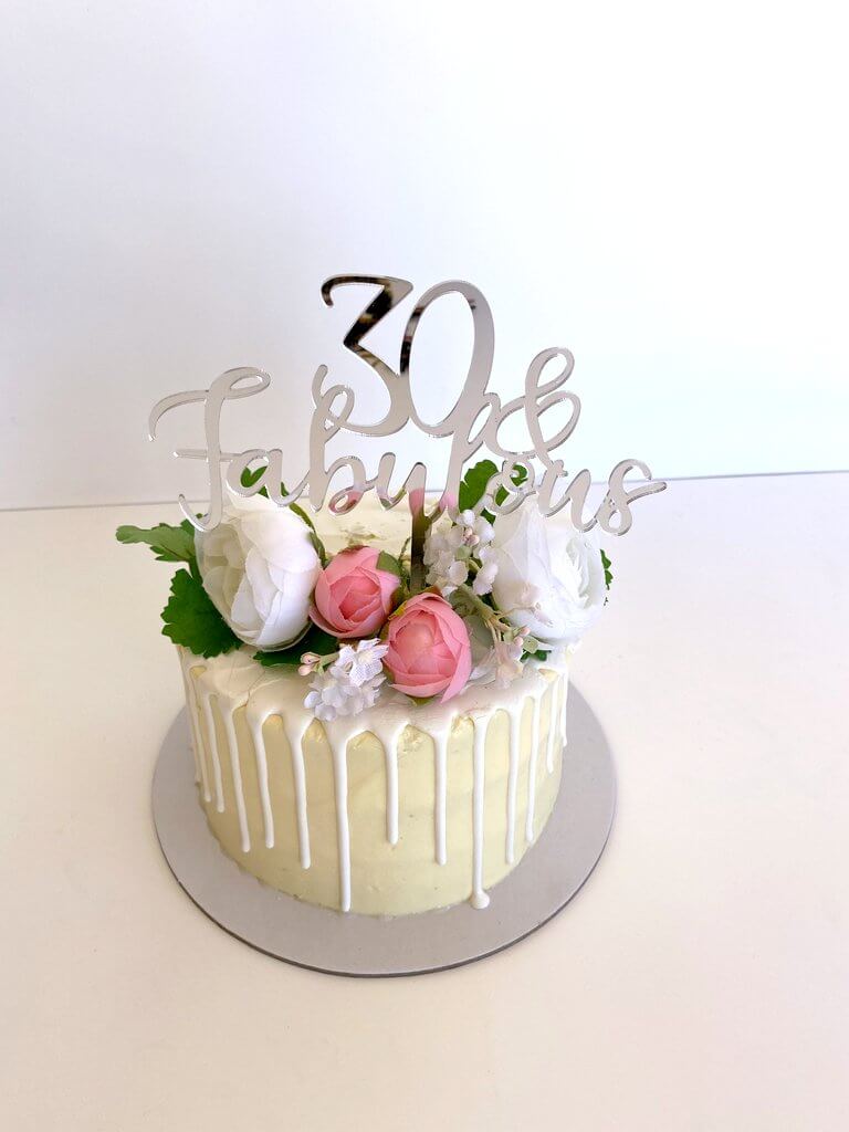 Acrylic Silver Mirror '30 & Fabulous' Cake Topper