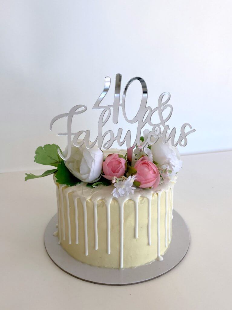 Acrylic Silver Mirror 40 & Fabulous Cake Topper
