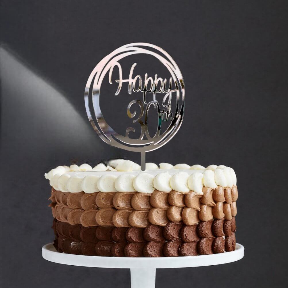 Acrylic Silver Mirror Geometric Circle Happy 30th Cake Topper