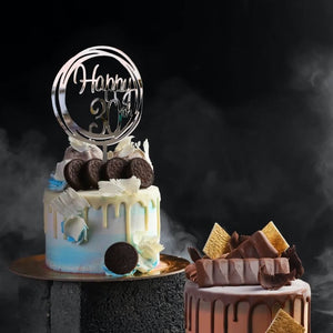 Acrylic Silver Mirror Geometric Circle Happy 30th Cake Topper