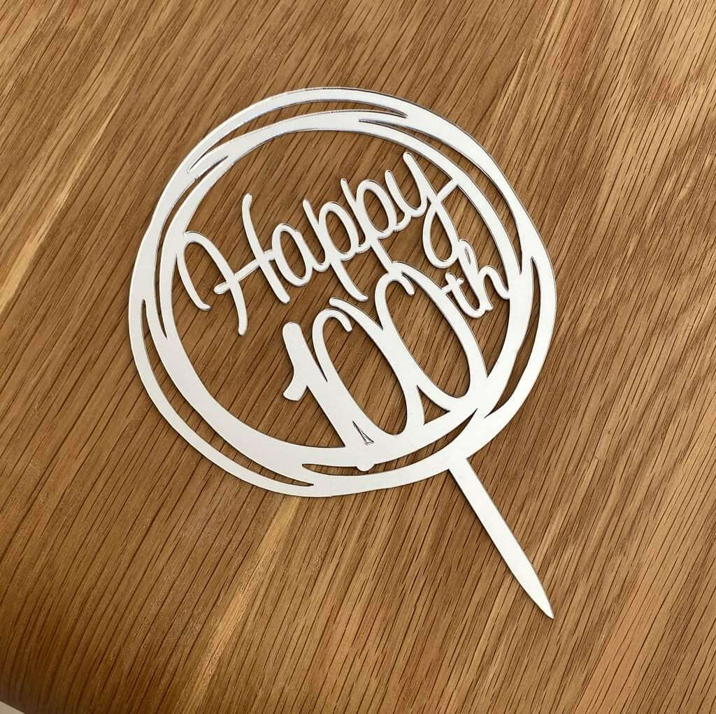 Acrylic Silver Mirror Geometric Circle Happy 100th Cake Topper