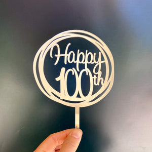 Acrylic Silver Mirror Geometric Circle Happy 100th Cake Topper