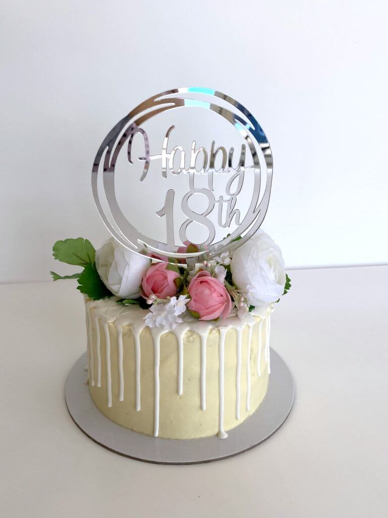 Acrylic Silver Mirror Geometric Happy 18th Cake Topper