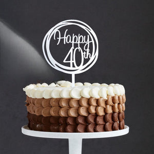 Acrylic Silver Mirror Geometric Circle Happy 40th Cake Topper
