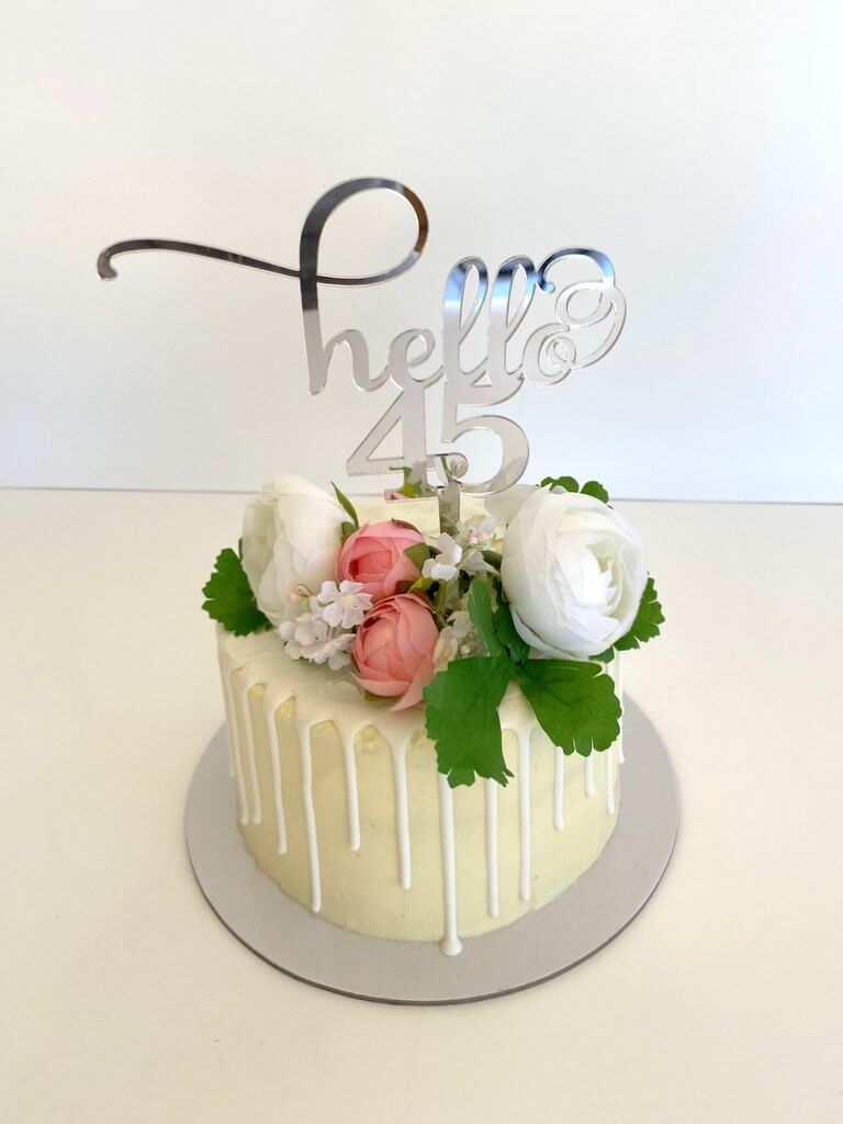 Acrylic Silver Mirror Hello 45 Cake Topper