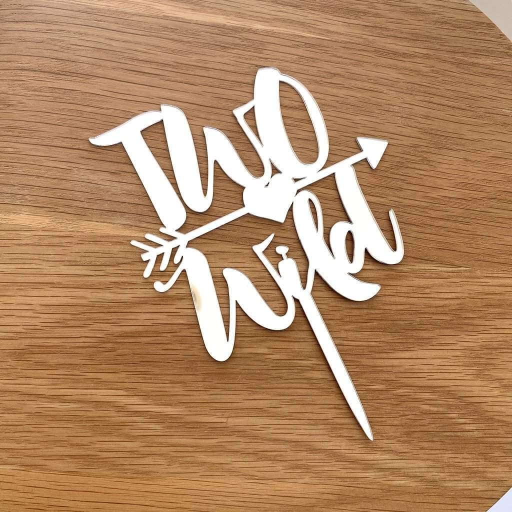 Acrylic Silver Mirror Two Wild Arrow Birthday Cake Topper