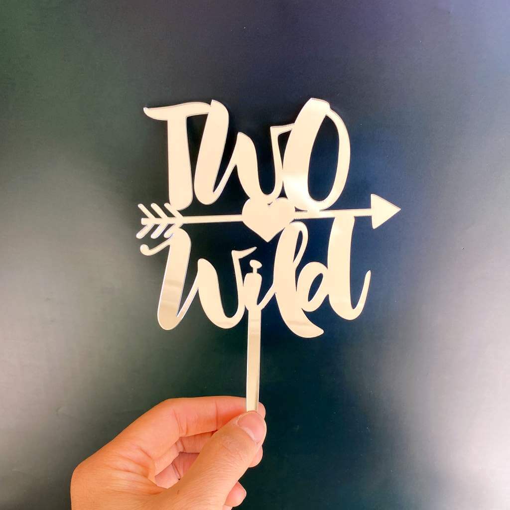 Acrylic Silver Mirror Two Wild Arrow Birthday Cake Topper