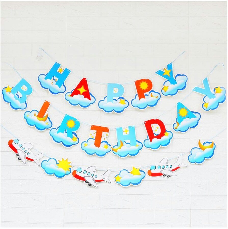 Airplane & Cloud Happy Birthday Paper Banner