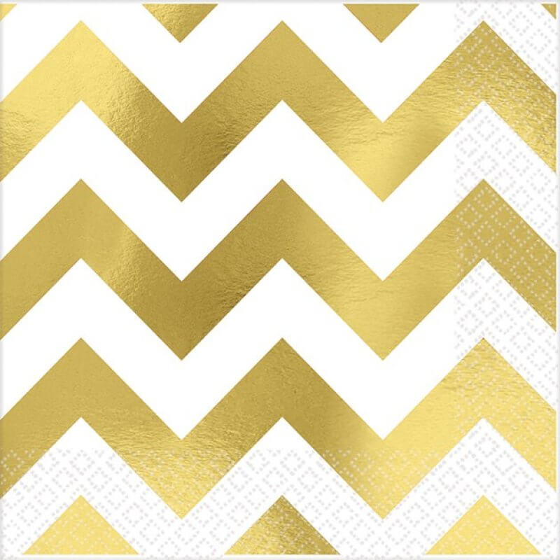 Amscan Hot Stamped Premium Chevron Gold Beverage Napkin 16 Pack