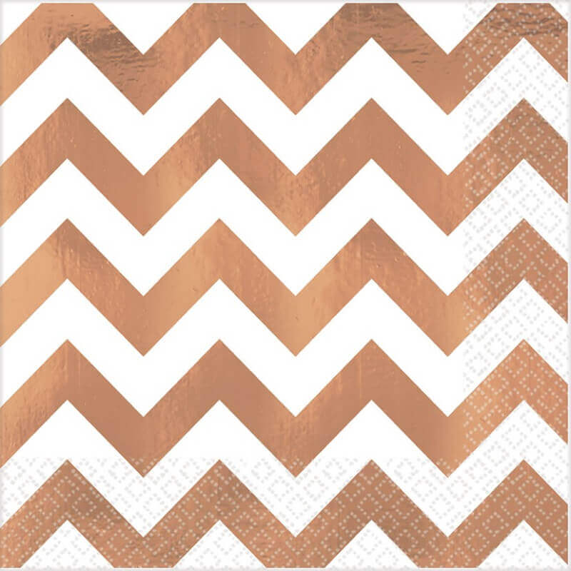 Amscan Hot Stamped Premium Chevron Rose Gold Lunch Napkin 16 Pack