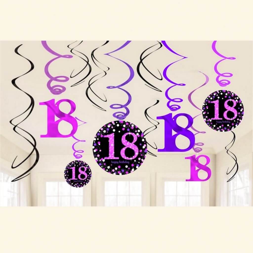 Amscan Pink Celebration Happy 18th Birthday Swirls Party Decorations 12 Pack