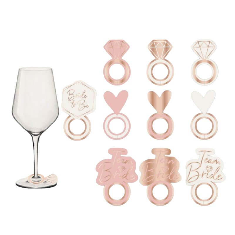 Amscan Rose Gold Team Bride Prosecco Glass Marker 10 Pack