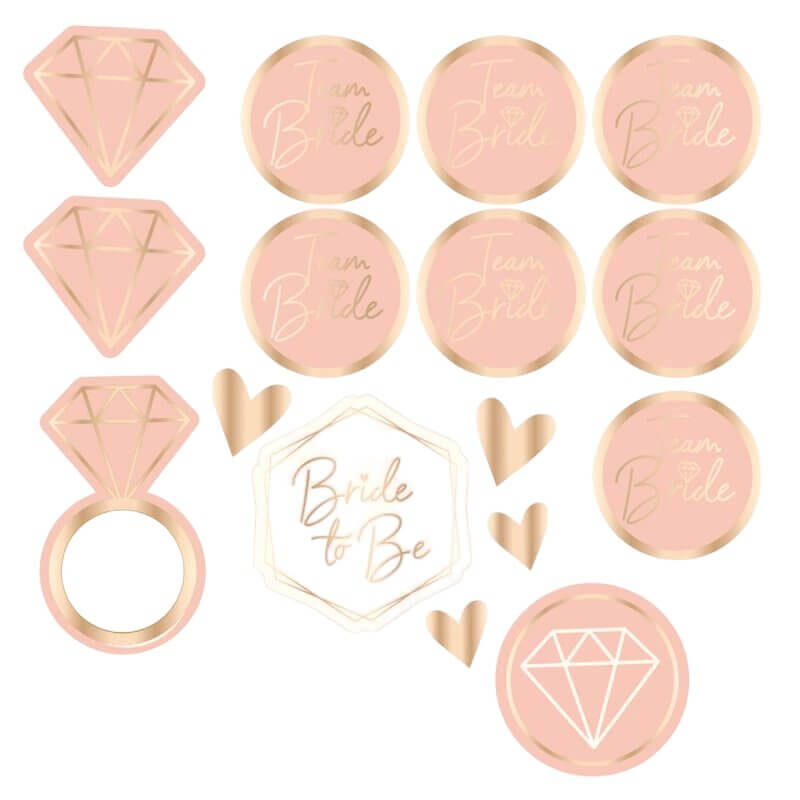Rose Gold Team Bride Temporary Tattoo 16 Pack