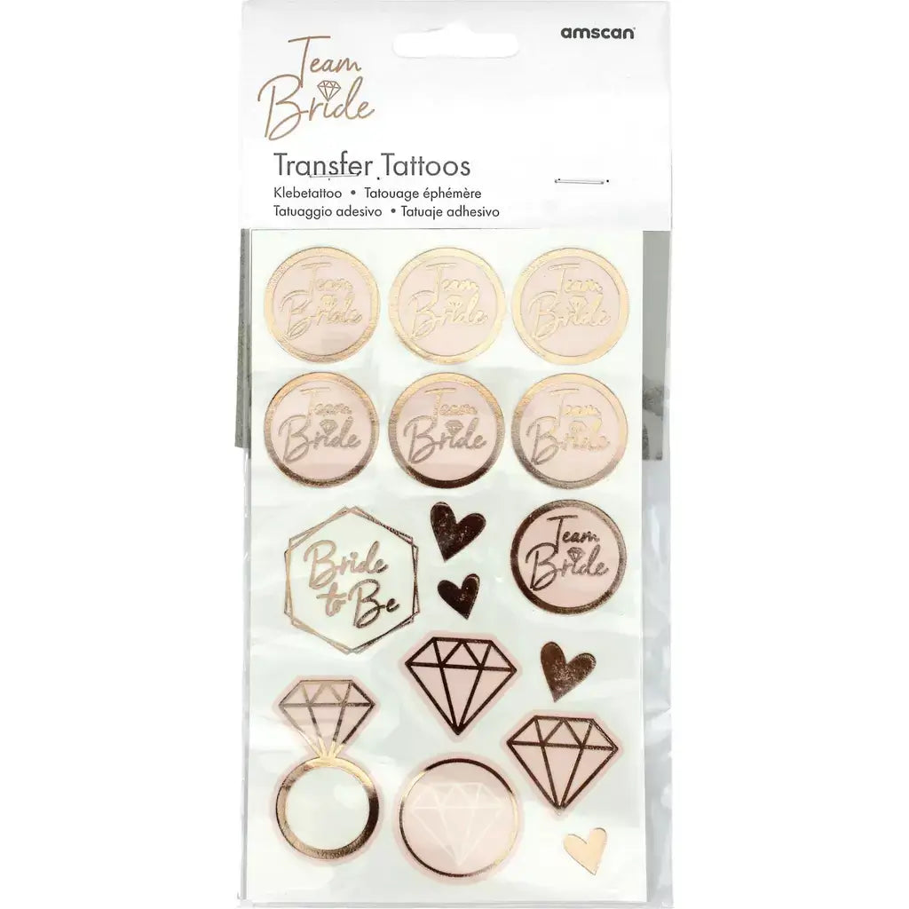 Rose Gold Team Bride Temporary Tattoo 16 Pack
