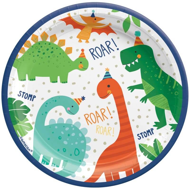 Amscan Dino-mite Party Dinosaur Round Paper Plate 17cm 8 Pack