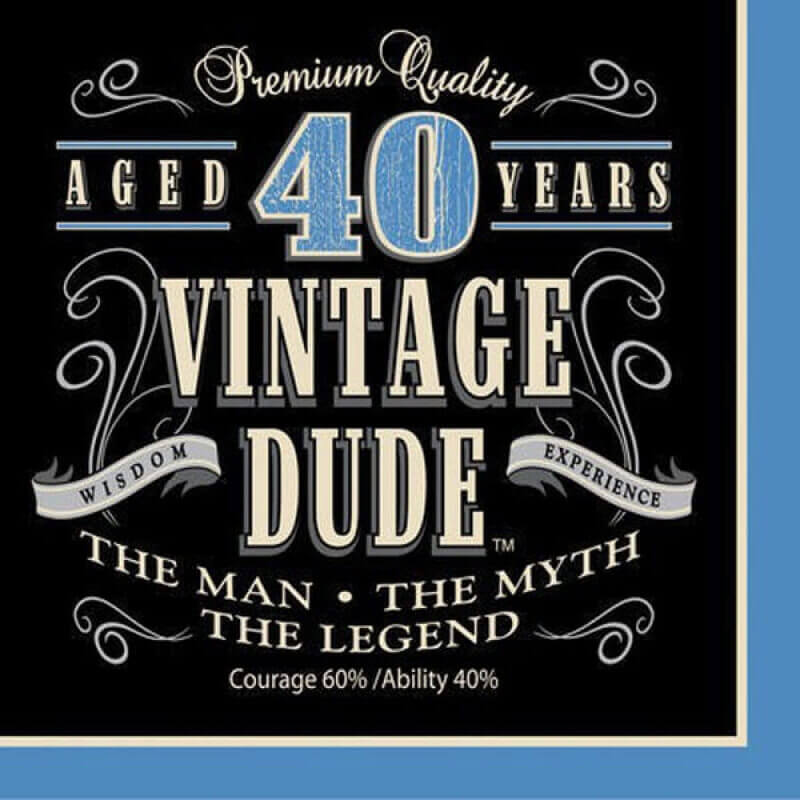 Amscan Vintage Dude 40th Birthday Lunch Napkin 16 Pack