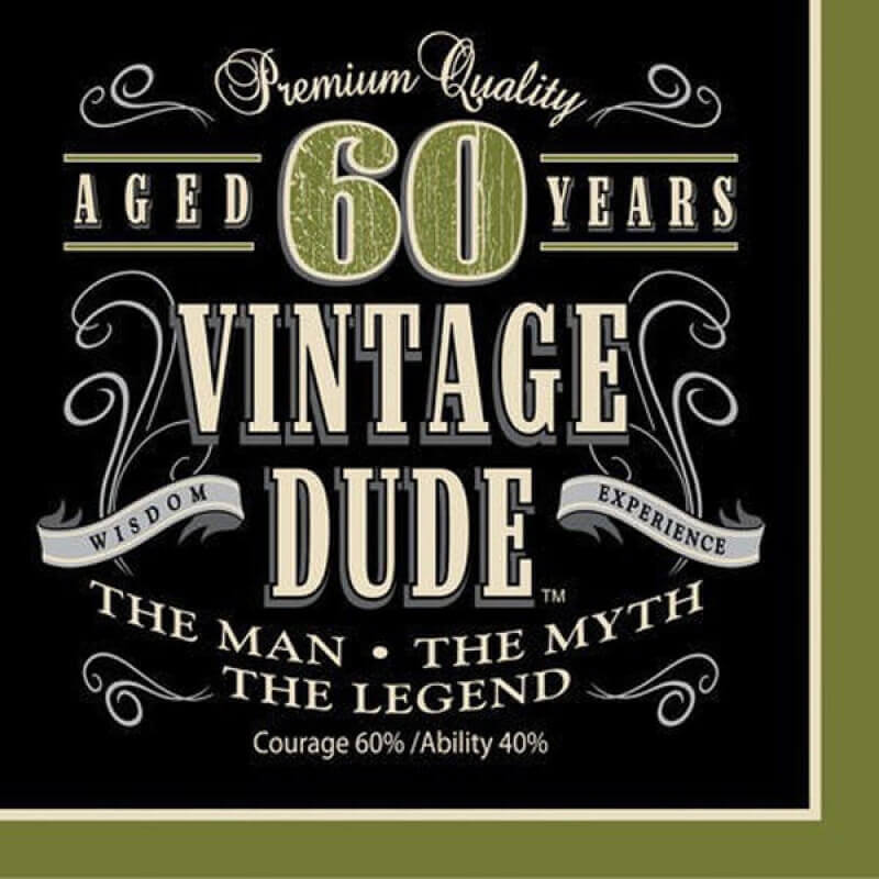 Amscan Vintage Dude 60th Birthday Lunch Napkin 16 Pack