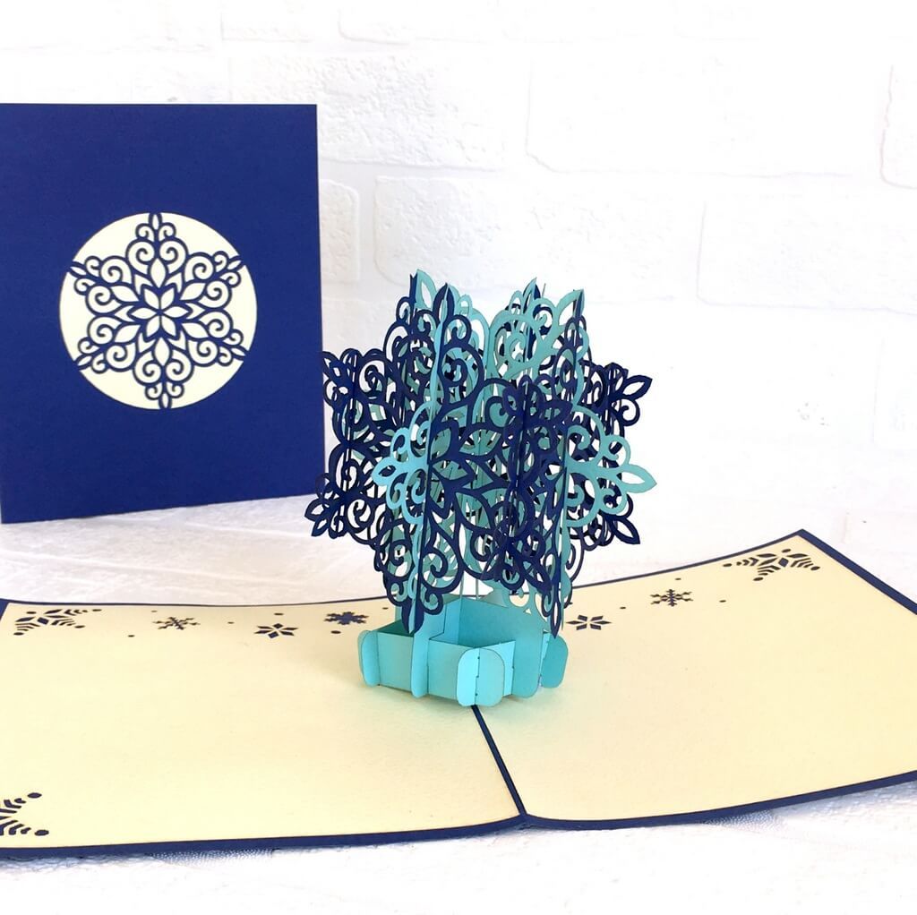 Handmade Aqua & Navy Blue Snowflake Pop Up Card - Pop Up Christmas Cards