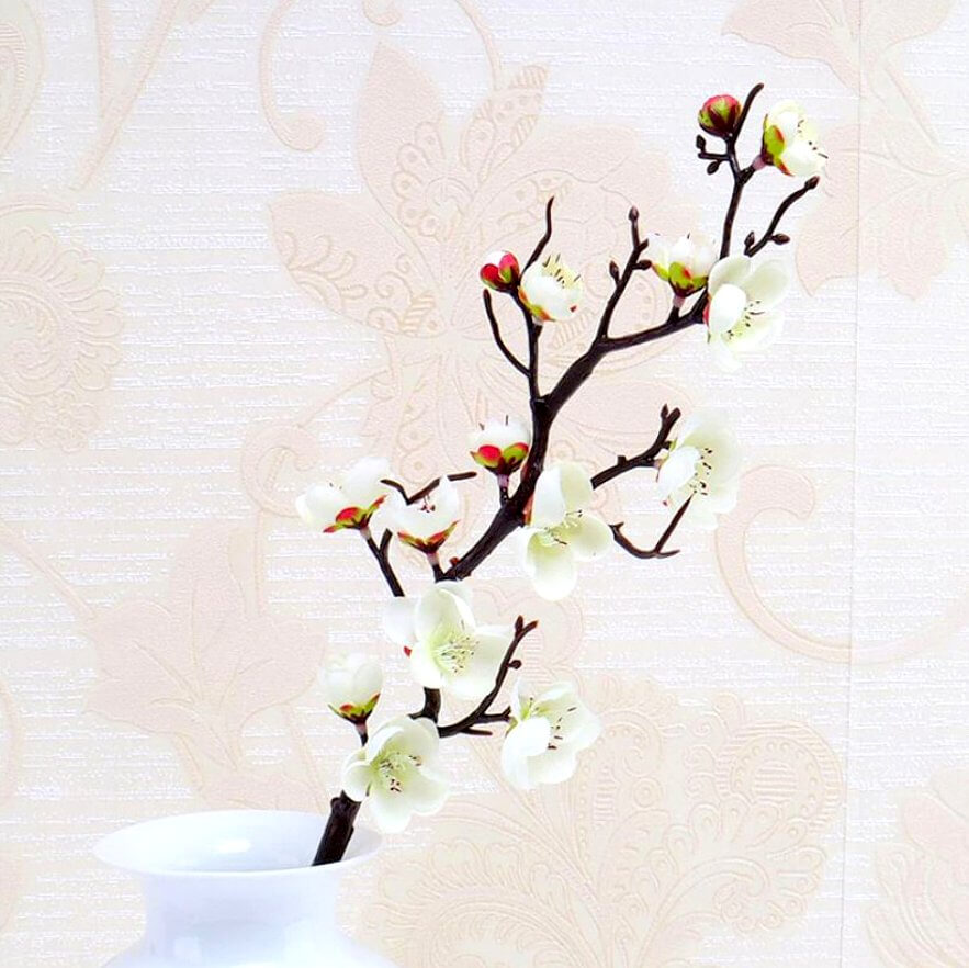 Long Artificial Cherry Blossom Flower Branches - White