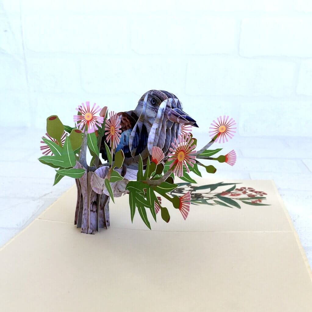 Online Party Supplies Handmade Australian Native Laughing Kookaburra Bird 3D Pop Up Greeting Card