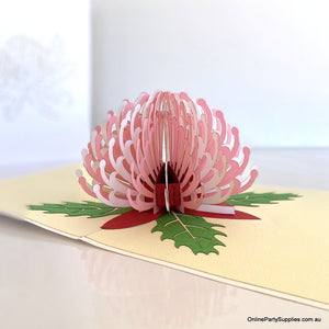 Handmade Australian Native Flower White Pink Waratah Pop Up Greeting Card