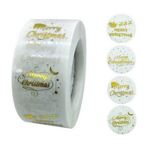 Round Gold Foil Clear Merry Christmas Stickers - Christmas Gift Packing and Wrapping Supplies