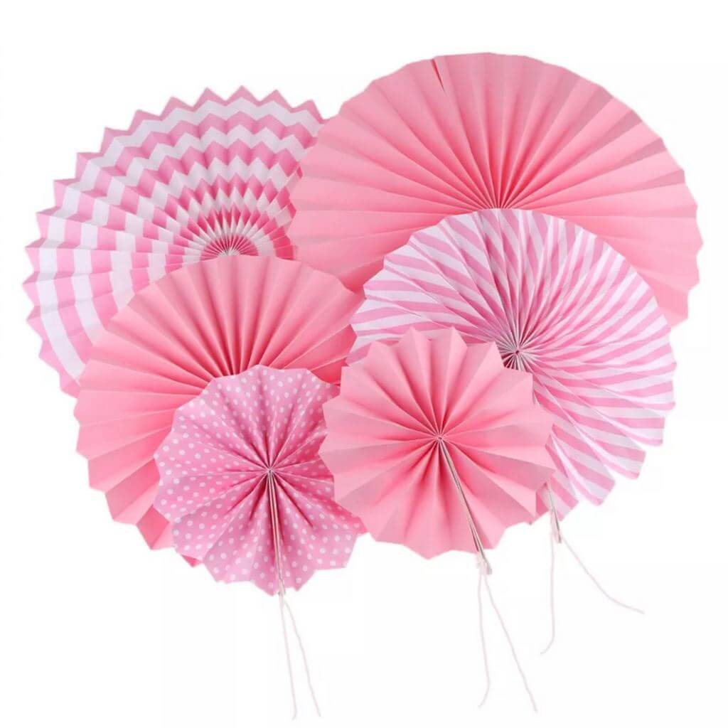 Baby Pink Hanging Paper Fan Decorations (Set of 6)