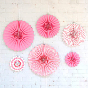 Baby Pink Hanging Paper Fan Decorations (Set of 6)