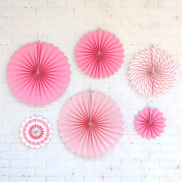 Baby Pink Hanging Paper Fan Decorations 6pk