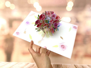 Handmade Baby Pink Rose Bouquet in Vase 3D Pop Up Card