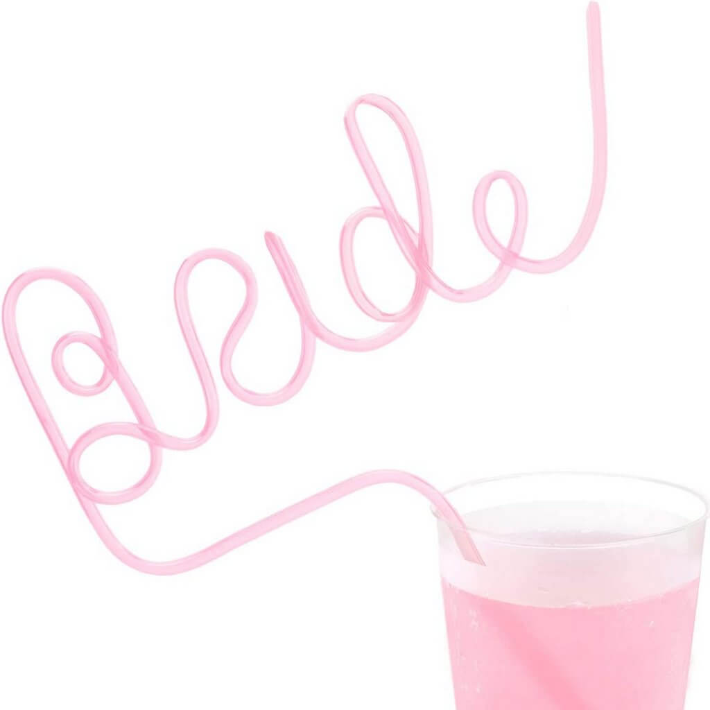 Hen Party Bride Swirly Drinking Straw - Baby Pink